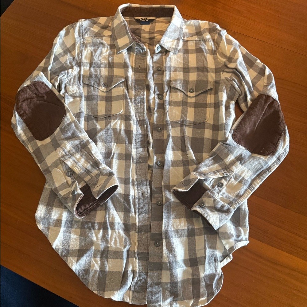 Kavu Gray and Brown Plaid Casual Shirt